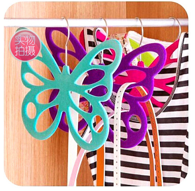 Flocking butterfly tie rack antiskid scarf hanging clothes wholesale