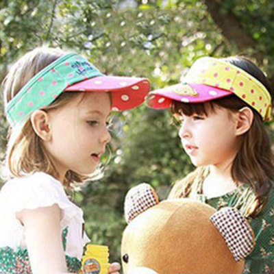 Summer polka dot Teddy bear children Cap adjustable sun visor