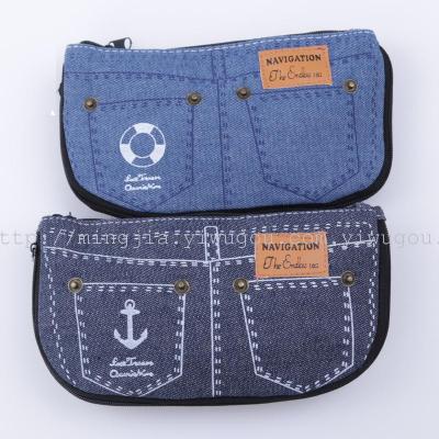Cute cosmetic bag canvas jeans-simple men and women bags