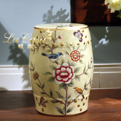 Creative ornaments new rural ceramic drum stool painted birds and flowers Chinese home style ornaments