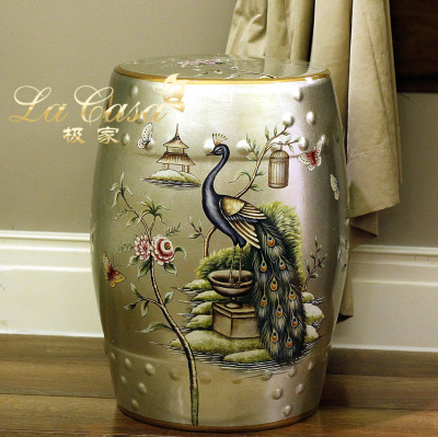 American country home décor ornaments the village hand-painted Silver Flower ceramic cool DUN drum stool stool