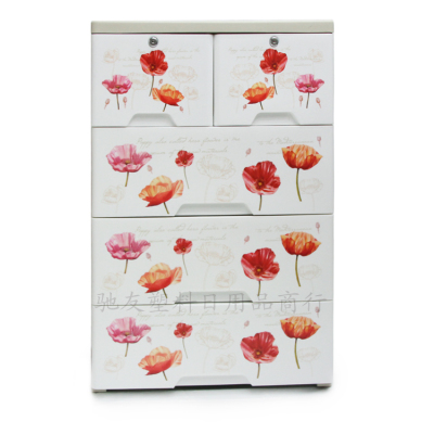 Fashion colorful flower print storage cabinet plastic Cabinet and drawer bedside tableCY-156-4