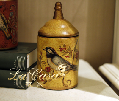 Crafts American foreign trade beautifully hand-painted birds and flowers in the countryside canister ceramic storage 
