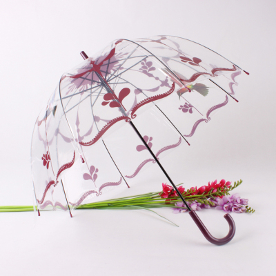 PVC Transparent Umbrella Exquisite Printing Bright Umbrella Birdcage Umbrella Sunny and Rainy Dual-Use Straight Umbrella Wholesale