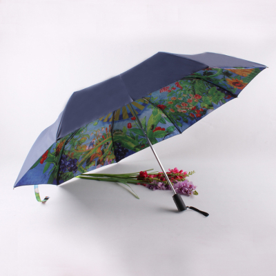 High-End Automatic Double-Layer Umbrella Printing Forest Umbrella plus-Sized Windproof Foreign Trade Umbrella High Quality Triple Folding Umbrella