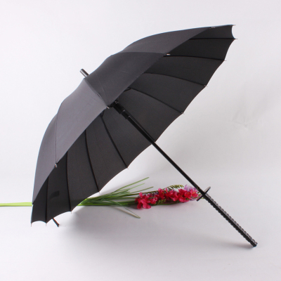 16 Bone Warrior Knife Handle Umbrella Super Windproof Black Umbrella Creative Personality All-Weather Umbrella Martial Arts Umbrella