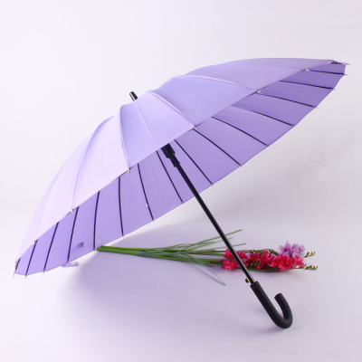 24 Bone Super Dense Super Strong Wind Shielding Umbrella Anti-Rainstorm Special Umbrella Safety Candy Color Straight Umbrella