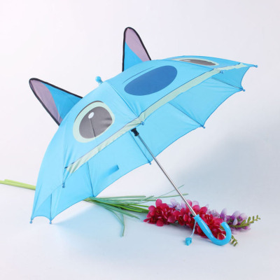 Cartoon Children's Umbrella Sky Blue Umbrella with Whistle Student Umbrella Cute Ear Umbrella Straight Umbrella