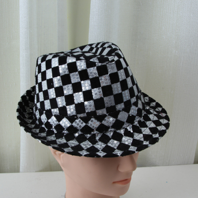 Square flannel Plaid hats pattern small sequins Jazz Hat two-tone Cap