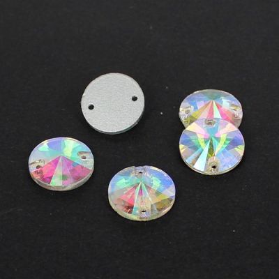 Glass Rhinestones Crystal AB Color Strass Round Flatback Two Holes Srass Diamonds For Buttons Bridals Dress Decoration