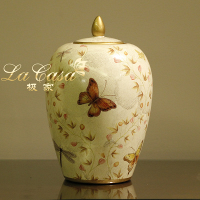Western style rustic hand-painted tengge insect fashion canister cover Tan home decor crafts ceramic decorations