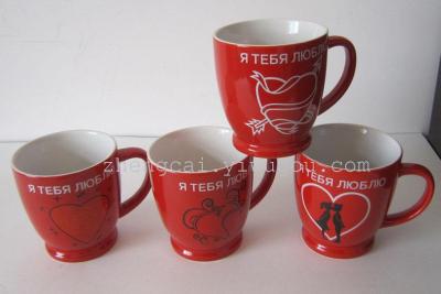 Red glazed ceramic mug advertising Cup Russian Valentine cups