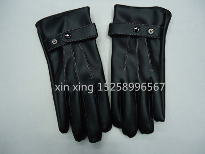Male touch black PU leather full hand touch screen gloves.