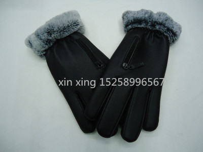 Male imitation deer fur mouth zipper glove leisure gloves.