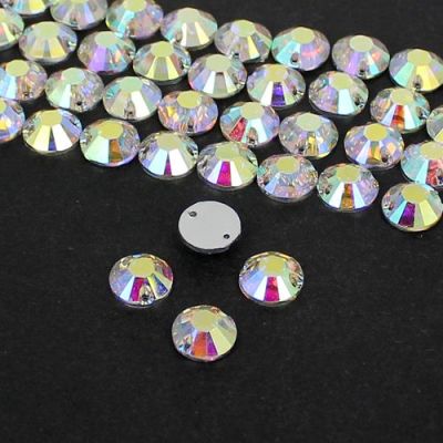 Crystal AB Strass  Flatback Resin Round Sew On Crystal Strass With 2 Holes Garment Accessory Sewing DIY Strass