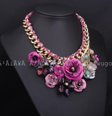 American and European big name colored flower gem pendant cotton rope braided necklace short clavicle isolated female xialu