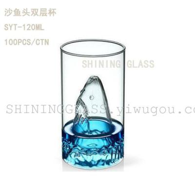 Borosilicate  glass double wall glass heat-resisting  glass wine glass  beer design glass shark head shape 
