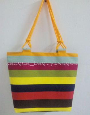 Factory direct canvas stripe shopping bags casual color rope bags Beach bags