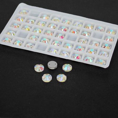Sew On Beads  Flatback Round Sewing DIY Beads With Holes For Garment High Shine Crystal AB Beads