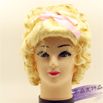 Hot factory fashion glamour hair nets-yellow wig curled a beautiful woman