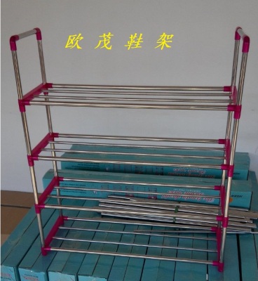 High-grade stainless steel reinforced four-storey steel shoe shelves easy to assemble four-story stainless  factory 