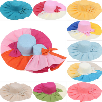 Spring/summer Tri-colour matching and solid color bow fold fashion Hat ladies Cap visor