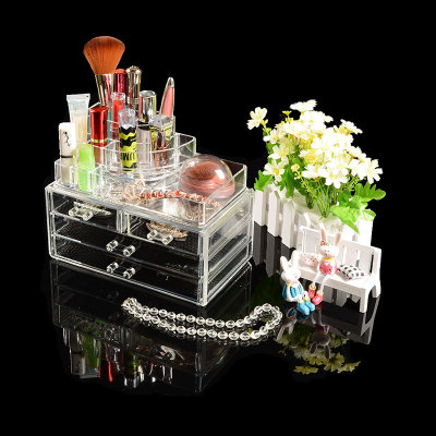 Multi-layer crystal transparent cosmetics skin care cosmetic cotton pad tools jewelry box storage box