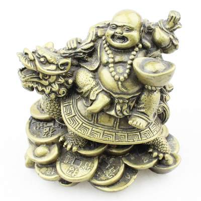 Creative Home Car Boutique Decorative Resin Craft Imitation Bronze Ornaments Dragon Turtle Riding Smiling Buddha Ornaments
