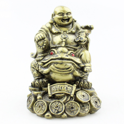 Creative New Home Car Boutique Decorative Resin Crafts Imitation Copper Decoration Series Riding Frog Smiling Buddha