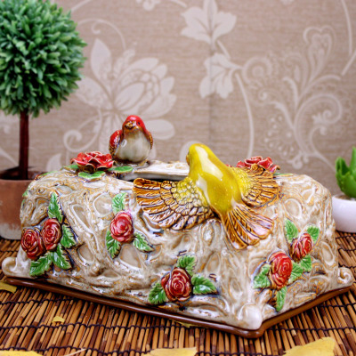 Ceramic arts and crafts three-dimensional bird two-bird paper towel box Europe
