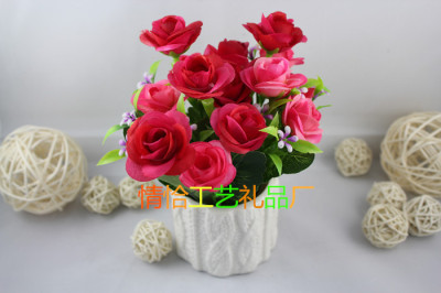 Round core rose artificial flower sweater sweet living room table decorative flowers set creative shelf decoration