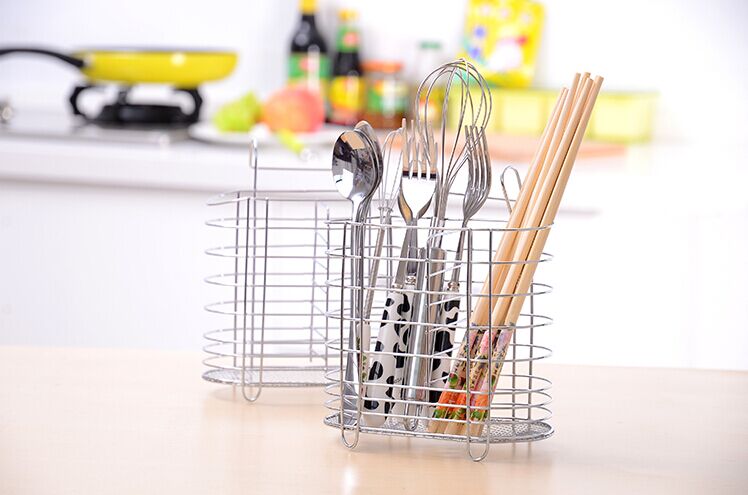 厂家直销食品级不锈钢筷子筒厨房创意筷子笼多功能挂式双筒筷子架