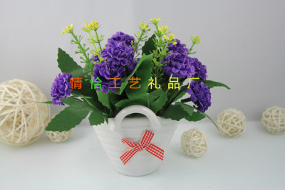Ceramic hanging basket of small grass balls living room table decorative flowers set creative shelf decoration