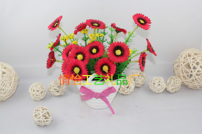 Ceramic hanging basket 7 x Daisy artificial flower living room table decorative flowers set creative shelf decoration