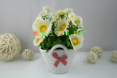 Yesi Chrysanthemum living room table decorative flowers of small ceramic hanging basket set creative shelf decoration
