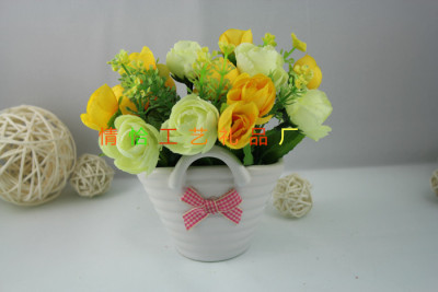 Ceramic hanging basket of small tea bud table decorative flowers set the living room shelf decoration