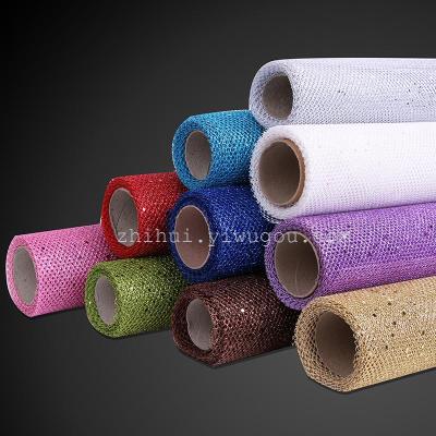 The New high - grade packaging yarn mesh diy cartoon bouquet floral art products gold powder six - edge mesh roll