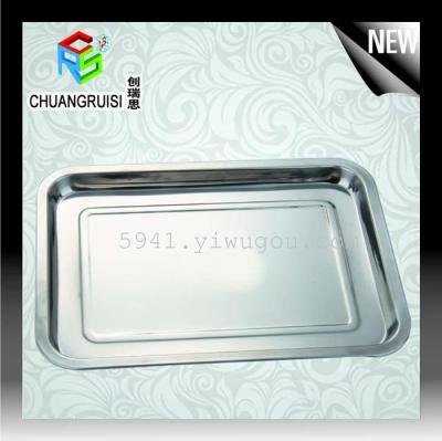 Stainless steel square plate rectangular tray shallow tray food plate barbecue tray 
