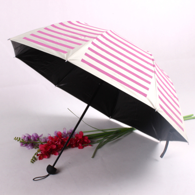 Tri-Fold Striped Black Rubber Umbrella Sun Umbrella UV-Proof Sun Umbrella Wholesale Custom