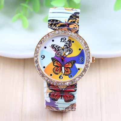 Printed ladies Bracelet Watch watches rhinestone Butterfly stretch watches students table