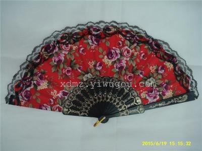 Factory direct blasting classic Leopard print wholesale gilded flowers and Black Lace fan plastic folding fan