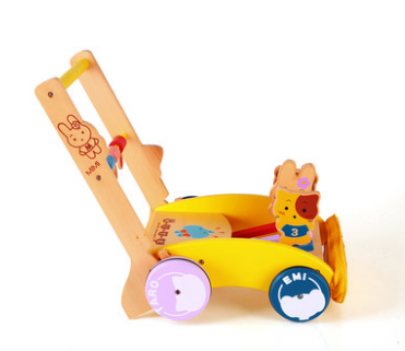 Wooden stroller baby multi-functional Wooden pushing -pull children Wooden one year toy lift car
