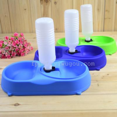 Double Bowl pet eating utensils with plastic wrist drinking water drinking water bottle dog bowl pet supplies