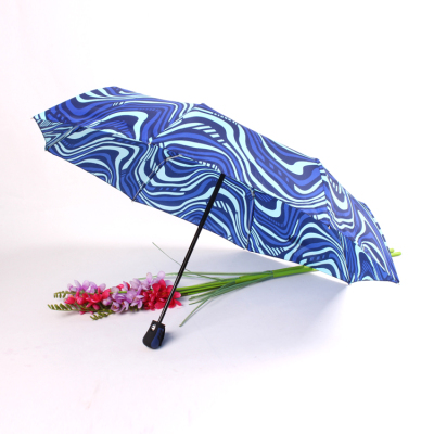 Boutique Triple Folding Umbrella Automatic Umbrella Wave Pattern Sunny Umbrella Factory Custom Wholesale