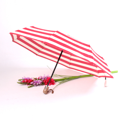 Full-Automatic Boutique Triple Folding Umbrella Striped Umbrella Supermarket Umbrella Foreign Trade Umbrella Custom Wholesale