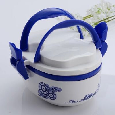 Blue and white plastic lunch box lunch-box tiered lunch box microwave