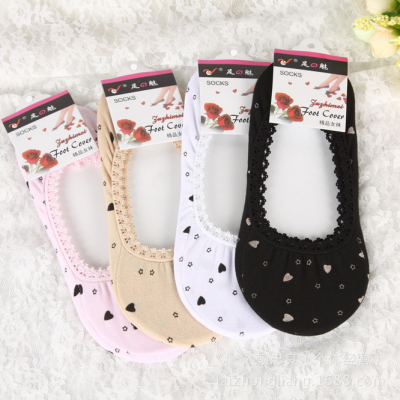 Invisible shallow mouth cotton printing female socks Lace edge ship socks 