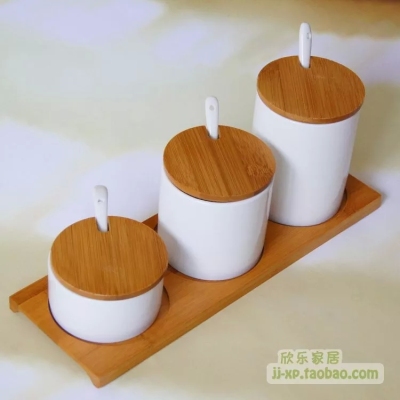 Kitamura sui natural bamboo pure white ceramic Japanese style seasoning pot 4 pieces set seasoning bottle/box 4 types