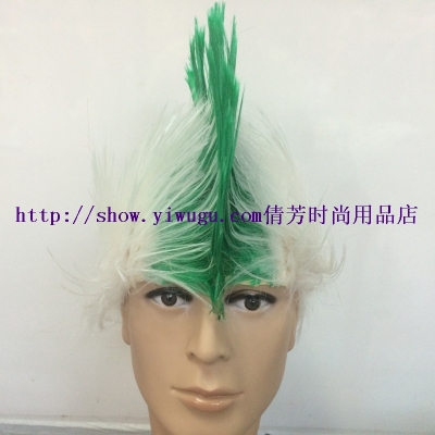 Mohawk wig made the rooster, green and white supporters wigs