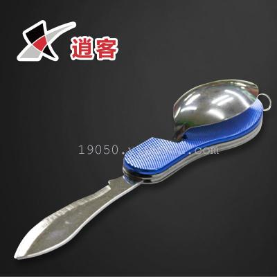 Outdoor picnic-a folding portable picnic tableware stainless steel multi-function tableware cutlery bottle opener